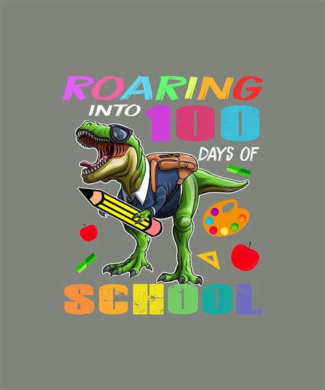 Kids 100 Days Of School Dinosaur T Rex Tshirt Digital Art By Felix