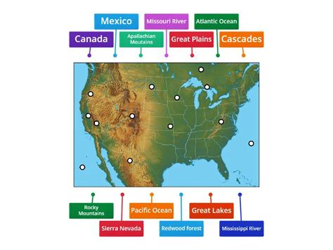 The USA physical map Диаграмма с метками