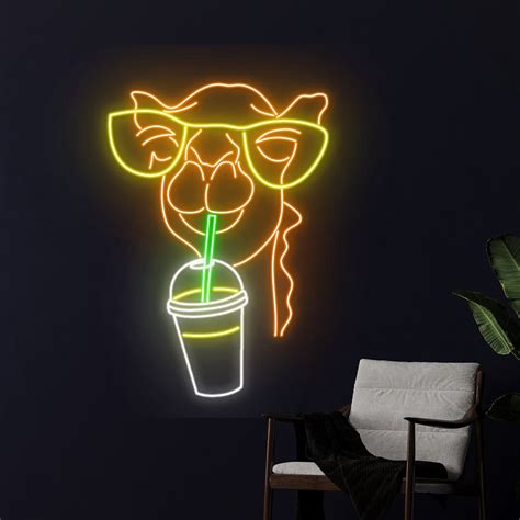 Llama Neon Sign Llama Drinking Neon Light Llama In Glasses Etsy