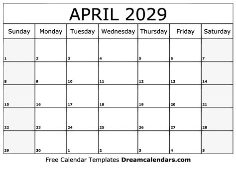 April 2029 Calendar Free Blank Printable With Holidays