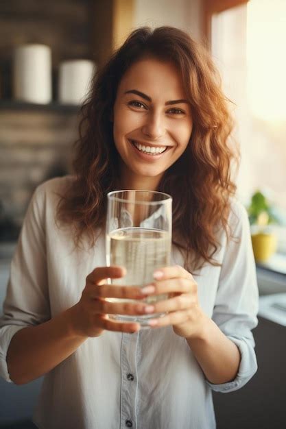 Premium Ai Image A Woman Holding A Glass Of Water In Her Hands