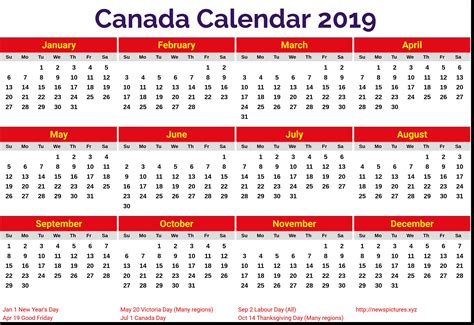 Best Of 2019 Canadian Calendar Printable Free Printable Calendar Monthly