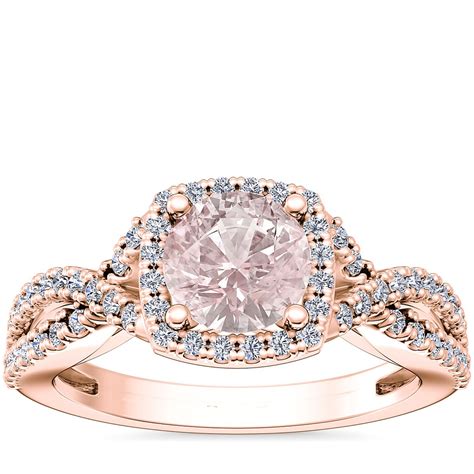 Twist Halo Diamond Engagement Ring With Round Morganite In 14k Rose