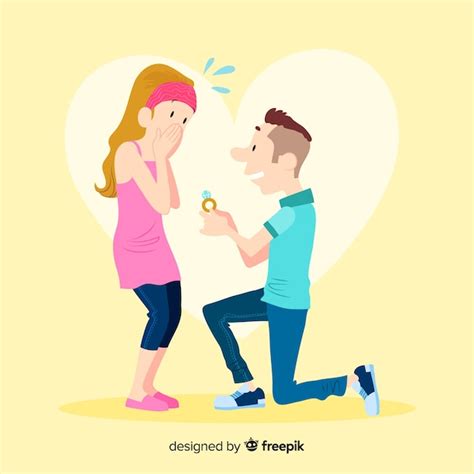 Lovely Marriage Proposal With Cartoon Style Free Vector