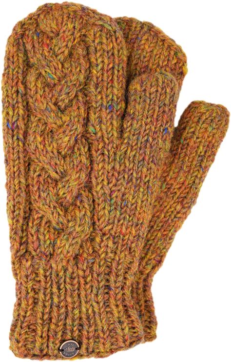 Fleece Lined Mittens Cable Gold Heather Black Yak