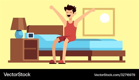 Man Waking Up Male Character Getting Out Vector Image