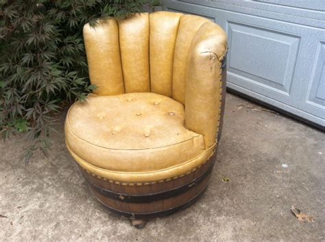 sold vintage rustic winewhiskey barrel chairs ottoman