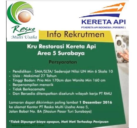 Sebagian besar pembangkit rusak parah karena salah urus pada masa pendidikan tentara jepang. Lowongan Kerja PT Reska Multi Usaha Tingkat SMA (Kereta ...