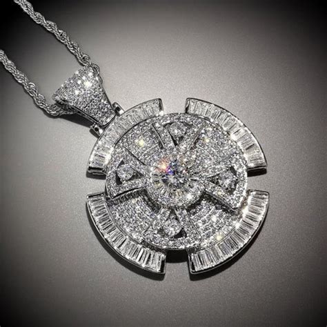 14k White Gold Moissanite Diamond Pendant Chain Necklace Etsy