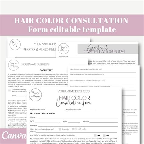Editable And Printable Hair Color Consultation Form Template Etsy Ireland