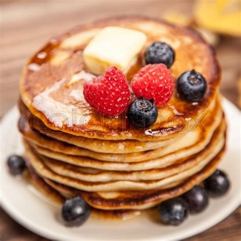 High Pile Of Delicious Pancakes With Stock Image Colourbox