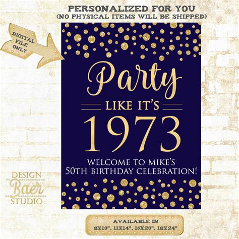 New Party Like It S Personalized Poster Navy Blue And Gold