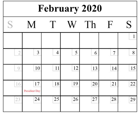 19 free printable yearly calendar templates for 2020 in microsoft word format. Blank February 2020 Calendar Printable Template - PDF Word ...