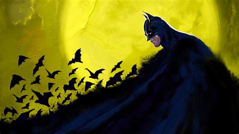 Batman In Bats Yellow Background 4k Hd Batman Wallpapers