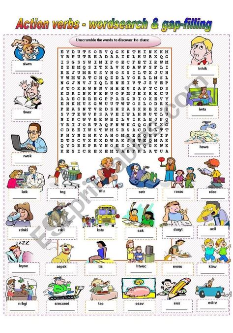 Action Verbs Wordsearch Gap Filling Fully Editable Keys Included