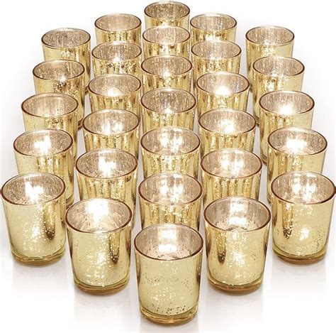Letine Gold Votive Candle Holders Set Of 36 Speckled Mercury Gold Glass Tealight Candle Holder