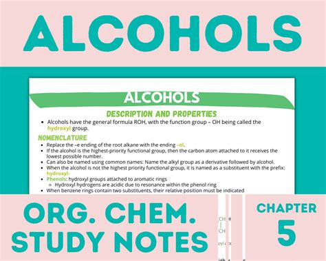 MCAT Organic Chemistry Chapter Alcohols Study Notes Etsy Canada In