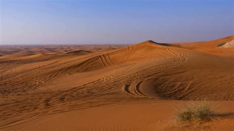 Panoramic view sand dunes and hills in hot desert. Wilderness desert ...