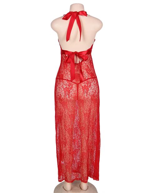 Plus Size Backless Long Red Nightgown