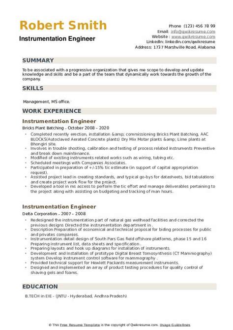 Writing a great resume is a crucial step in your job search. Instrumentation Engineer Resume Samples | QwikResume