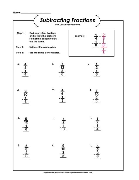 Math Worksheets On Adding And Subtracting Unlike Fractions
