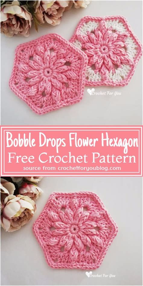 Free Crochet Bobble Drops Flower Hexagon Pattern Freecrochetpattern