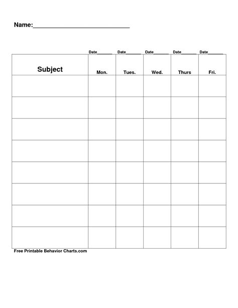 Monthly Behavior Chart Paper Printout Calendar