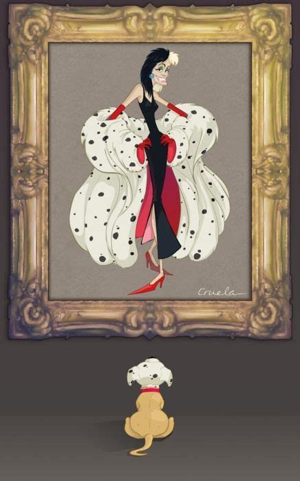 Cruella De Vil In Her Dalmatian Spotted Fur Coat 디즈니 팬 아트 디즈니 픽사