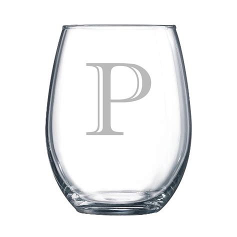 4 Pc Luxe Shadow Personalized 15 Oz Stemless Wine Glass Letter P