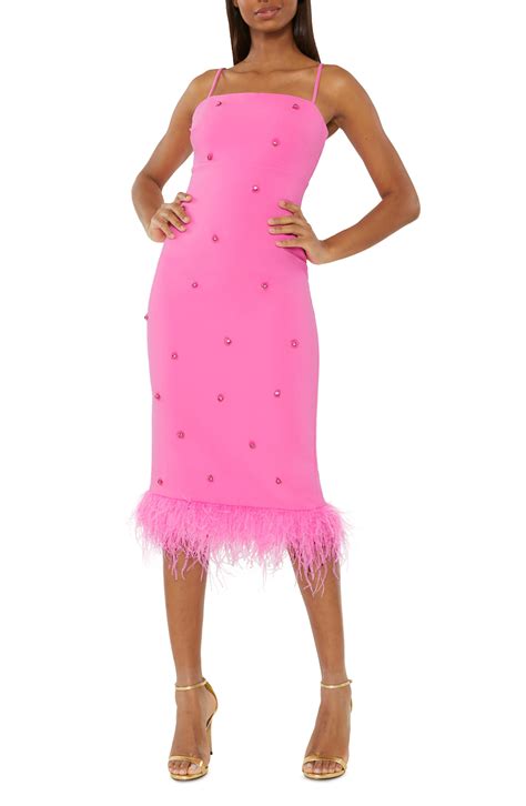 Likely Electra Embellished Feather Trim Dress In Pink Lyst