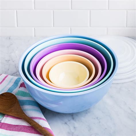 Ksp Multi Melamine Mixing Bowl With Lids Set Of 6 Multi Pastel