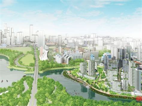 An Artists Rendering Of A City With Lots Of Trees And Water In The