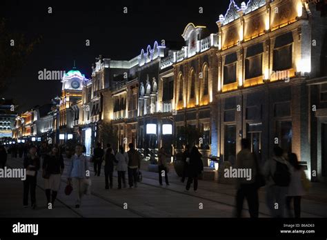 China Beijing Qianmen Street At Night Stock Photo Alamy