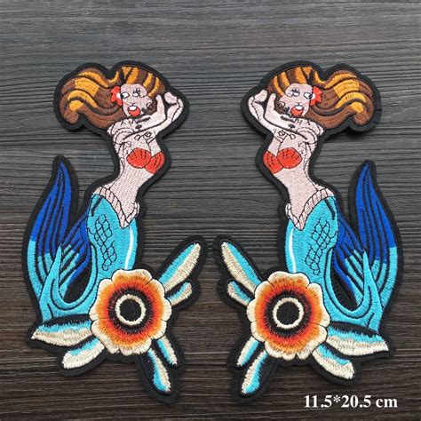 buy 1pair beautiful mermaid patches iron on applique patches for clothing