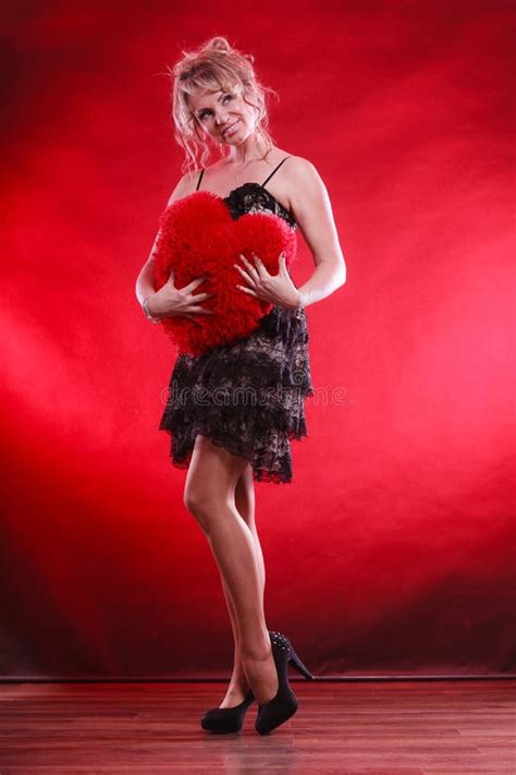 Mature Woman Hug Big Red Heart Stock Image Image Of Woman Passion 84826851