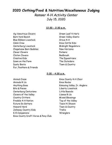 2020 4-H Judging Schedule | Knox County 4-H