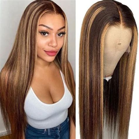 julia highlight straight wave wig brown piano color lace part wig 13x5x0 5 middle part human