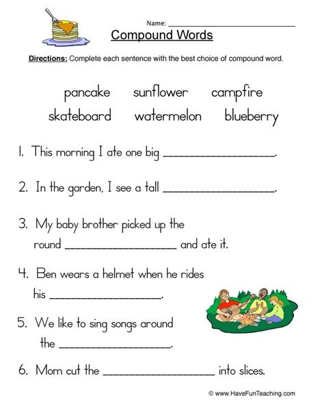 Extending the notion of number to the system of rational numbers (which includes negative numbers); Compound Words Fill in Blank Worksheet | Compound words ...