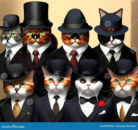 Mafia Cats With Hats And Suits Generative Ai Illustration Stock