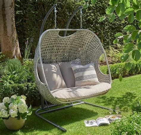 Double Cocoon Egg Chair Swing Heavy Duty Frame With Padded Cushion