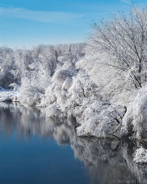 Wintery River Scene So Peaceful Snow Covered Trees Scene Wintry