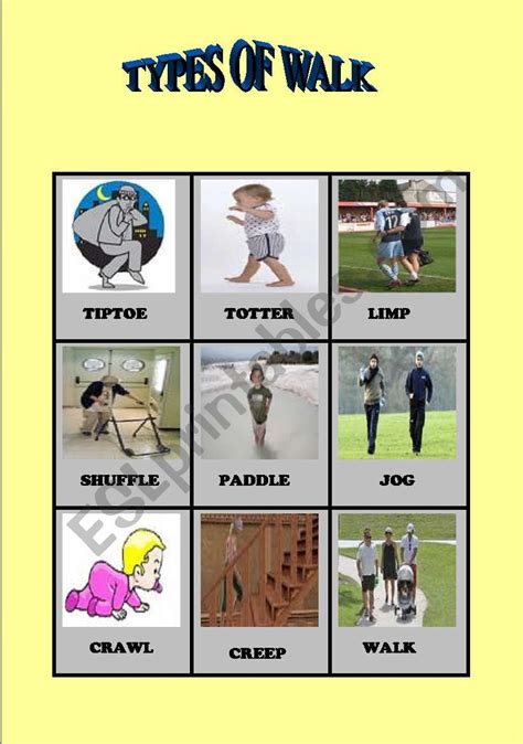 Pictonary About Types Of Walk Esl Worksheet By Sanylo