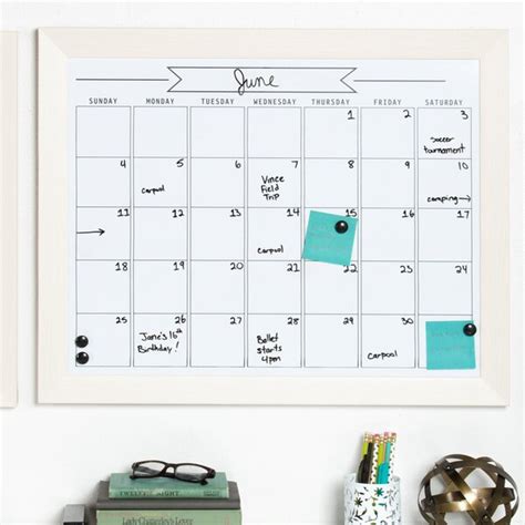 Three Posts Teen Framed Monthly Write On Calendar Magnetic Wall Mounted