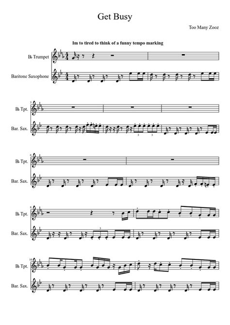 Too Many Zooz Get Busy Sheet Music For B♭ Trumpet Baritone