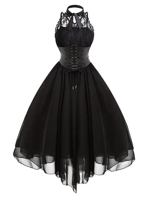 Halloween Gothic Steampunk Lace Dress Retro Stage Chic Vintage
