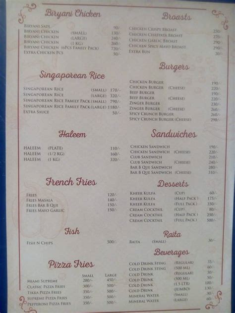 Kashif Foods Menu Restaurant Menu