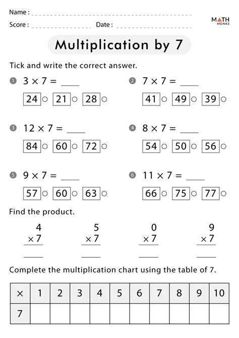 Multiplication By 7 Worksheets Math Monks