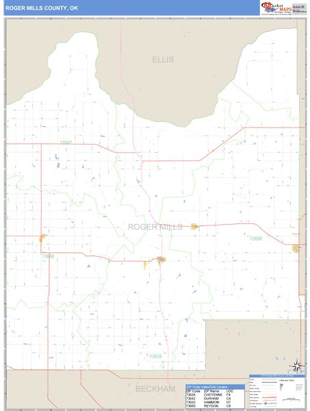 Roger Mills County Oklahoma Zip Code Wall Map