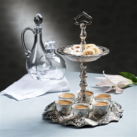Silver Mırra Turkish Coffe Cups Set With Serving Tray FairTurk com