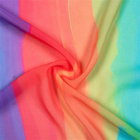 Cut Piece 1 Mtr Multi Color Rainbow Pattern Digital Print Georgette